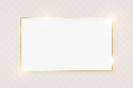 Gold shiny glowing luxury rectangle greeting card on beige skin background. Golden luxury realistic border card. Wedding, mothers or Valentines day concept. Xmas and New Year abstract. Vectorのイラスト素材