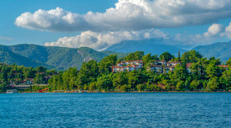 Green island, sea and mountains landscape. Summer holidays concept. Tourism background. High detailed photoの写真素材