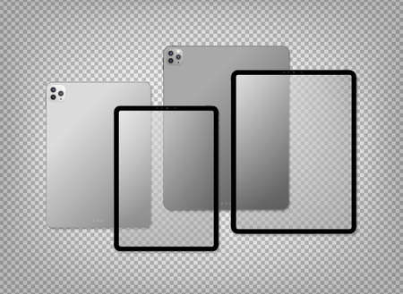 Realistic new tablets computer mockup design with transparent display. Modern tablet PC isolated on transparent background. Vector Illustrationの写真素材