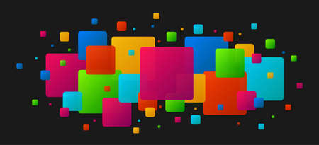 Modern colored squares glitter abstract isolated on black. Colorful particles pattern concept. Background design for presentation, poster, flyer, cover, brochure, bannerの写真素材
