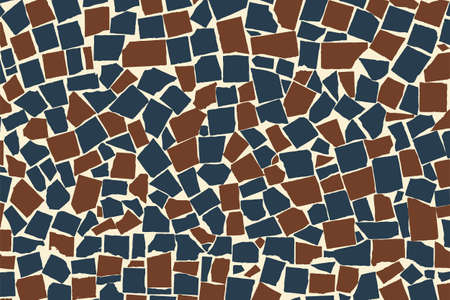 Realistic texture of blue and brown asymmetric decorative tiles wall. Modern abstract. Brickwork textureの写真素材