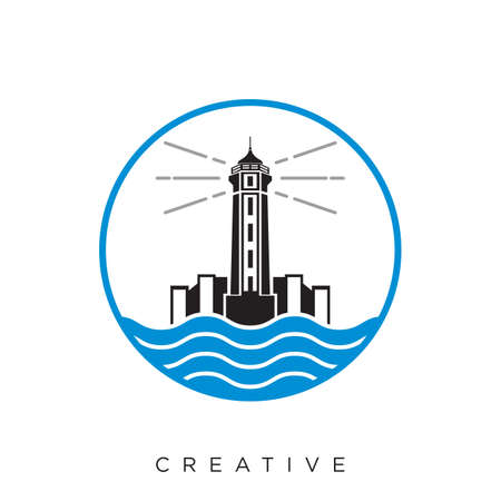 sea beacon logo design vector iconのイラスト素材