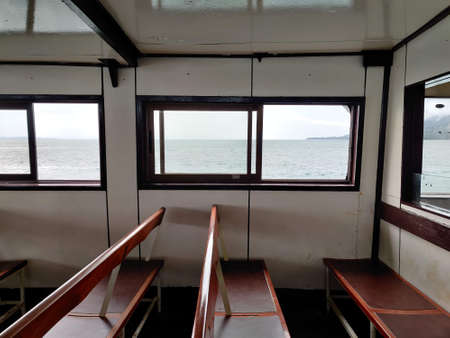 View of the sea from the window of a cruise ship. View of the sea from the deck.の写真素材