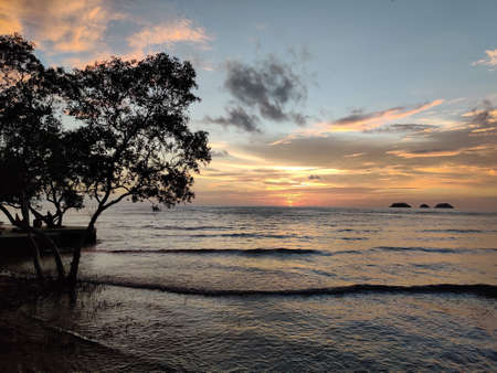 Beautiful sunset at the beach on the island of Koh Samui, Thailandの写真素材