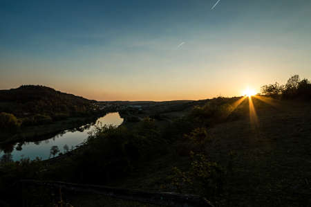 Sunset at the Moselle, west Germanyの写真素材