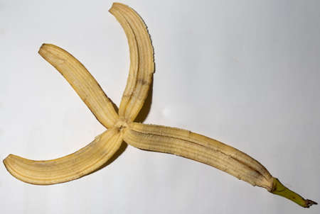 Realistic picture of half eaten bananaの写真素材