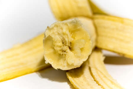 Realistic picture of half eaten bananaの写真素材
