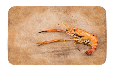 River Prawns grilled over on wood plank.の写真素材