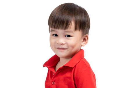 happy smiling little boy on white background, happy face, eyes