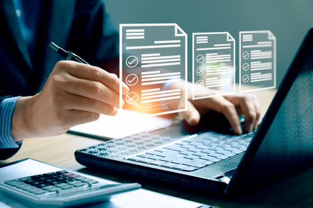 Electronic Signature Concept. Businessman signing documents online on tablet, Online document...