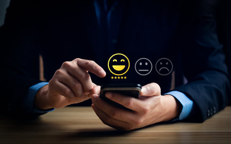Customer review satisfaction feedback survey concept. User give rating to service experience. customer surveys, good and impressive, after sales service. Excellent business ratingの写真素材