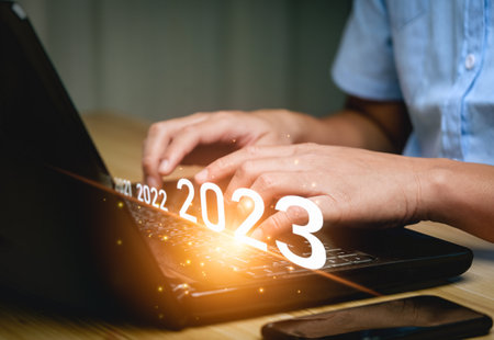 business strategy 2023, businessman planning business growth 2023. business trend, Business annual...