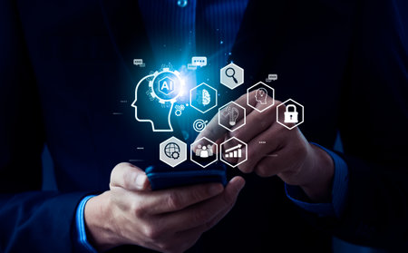 business people using artificial intelligence AI, search for information using an artificial...