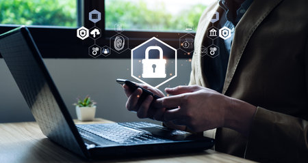 Cyber security and data protection information privacy internet technology concept. Businessmen...