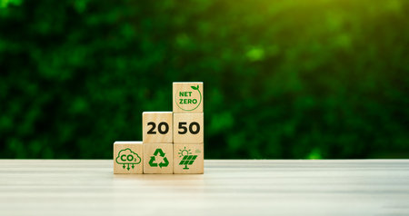 Net zero by 2050. Carbon neutral. Net zero greenhouse gas emissions target. climate neutral long...