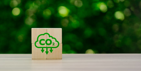 CO2 emission reduction concept, businessman with environmental technology Icons, global warming, sustainable development, renewable energy business. climate change, carbon capture, storage, reuseの写真素材