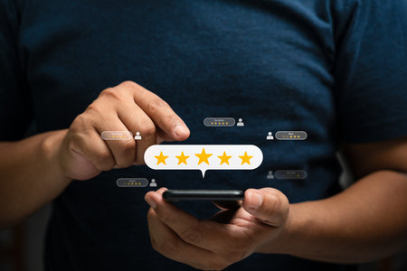 Customer review satisfaction feedback survey concept. Business people rate service experience and...