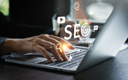 business people use SEO tools, Unlocking online potential. Boost visibility, attract organic traffic, and dominate search engine rankings with strategic optimization techniques. digital marketingの写真素材