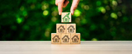 Eco-friendly houses prioritize sustainability. Utilize energy-efficient design, renewable energy sources, Green House, Concept the development of sustainable construction technologies and green livingの写真素材