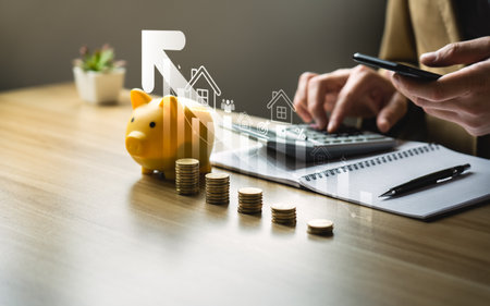 Real estate business concept, Profitable real estate investment strategies Residential property value and growth analysis Choosing the right mortgage for optimal financial success Real estate agencyの写真素材