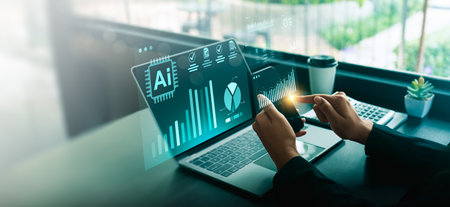 Artificial Intelligence AI technology for data analysis and business strategy development on digital...