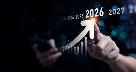 Business growing in 2026. Analytical businessman planning business growth 2026, strategy digital...