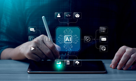 AI workflow automation and AI agent data tools concept with businessman using digital tablet and...