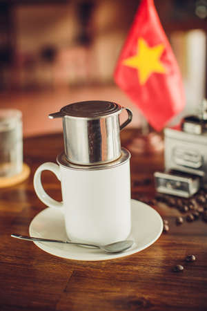 Vietnamese coffee on the table with  flag
