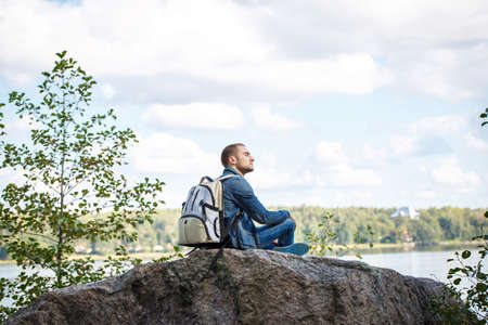 healthy young man dream in the mountain