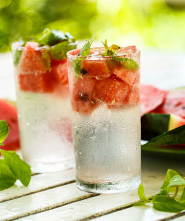 Detox water with watermelon and mintの写真素材