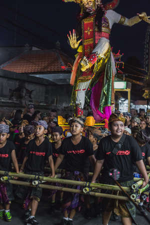 UBUD, BALI - MARCH 8: Unidentified people during the celebration of Nyepi - Balinese Day of Silence on March 8, 2016 in Ubud, Bali, Indonesia. The day following Nyepi is also celebrated as New year.のeditorial素材