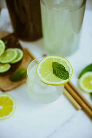 Home Kombucha with lime and lemon in the bottle