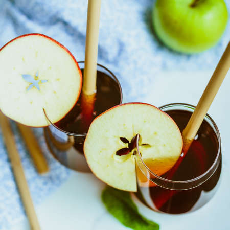 Apple homemade Kombucha in glass beakers