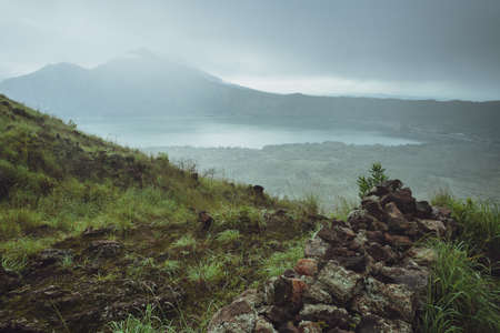 Beautifull mountain in the morning mist , Batur, Bali,  Indonesiaの写真素材