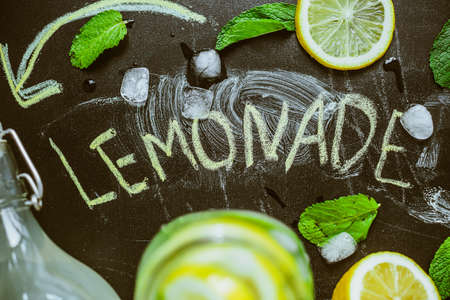 Top view on homemade Kombucha with fruitsの写真素材