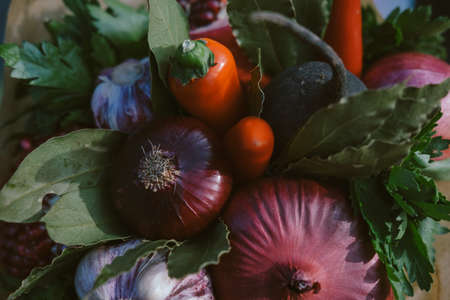 Fruits and Vegetables in the Form of a Bouquet Healthy Conceptの写真素材