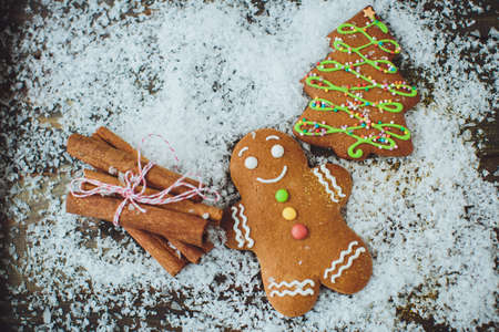 Gingerbread Cookies: Christmas tree and man. New Year's concertの写真素材