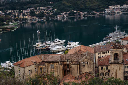 View of Bay of Kotor old town from Lovcen mountain.のeditorial素材