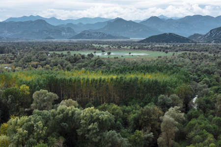 View of the fields and mountainsの写真素材