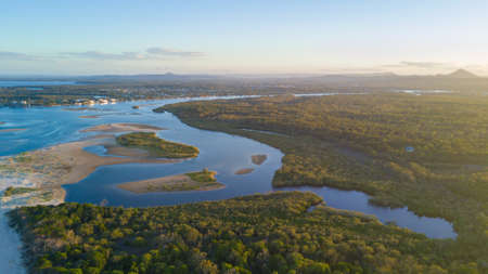 Drone photograph of the coastline of Noosa Heads, Queensland Australiaのeditorial素材