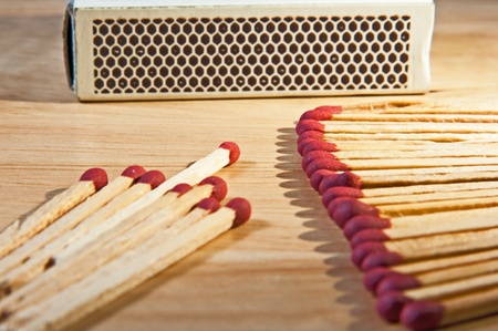 matches on the wood tableの写真素材
