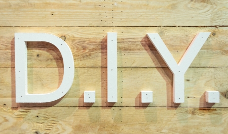 Thin flat piece of wood DIY  concept letter with plankの写真素材