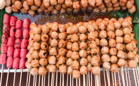 thai street food grilled meatballsの写真素材