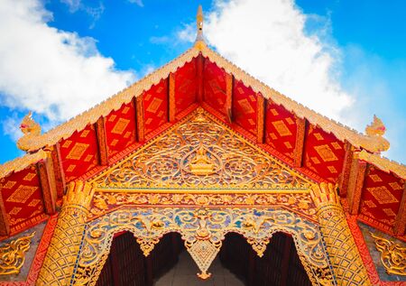 thai style buddhist temple architecture roofの写真素材