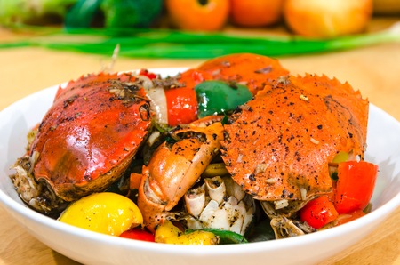 asian spicy food stir fried crab with black pepper sauceの写真素材