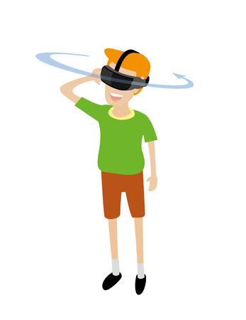 vector illustration of a man wearing a virtual reality headset deviceのイラスト素材