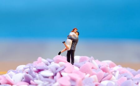 figuren model toy couple lover hugging on sweet sugar heart shaped . valentine's day conceptsの写真素材