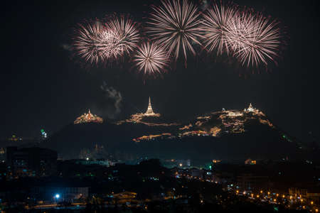 Fireworks at Phra Nakhon Khiri Phetchaburiの写真素材