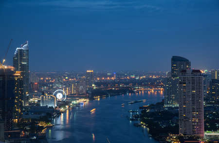 Bangkok City View Evening with Chao Phraya Riverのeditorial素材