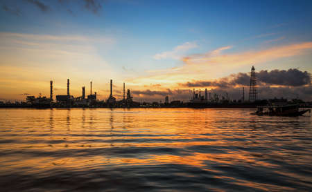 Oil refinery Chao Phraya River at twilightのeditorial素材